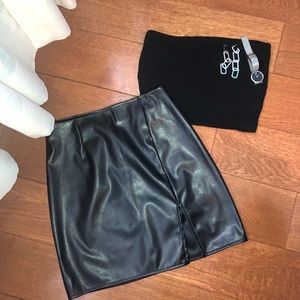 Faux leather mini skirt with side slip